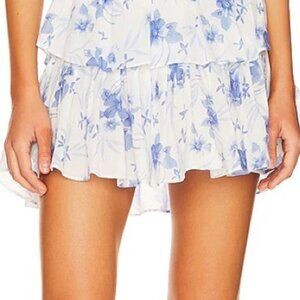 Ruffle Mini Skirt LoveShackFancy Strong Current Blue Floral NWT Size M